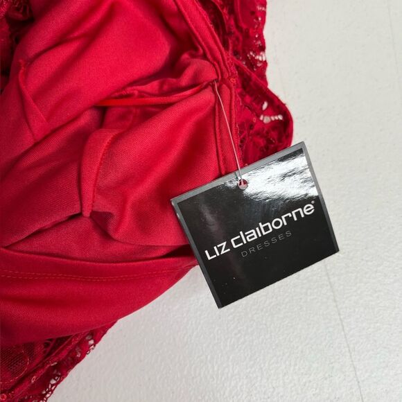 NWT Liz Claiborne Red Lace Sequin Fit and Flare Dress Sleeveless Lined Women 16 - Picture 10 of 14